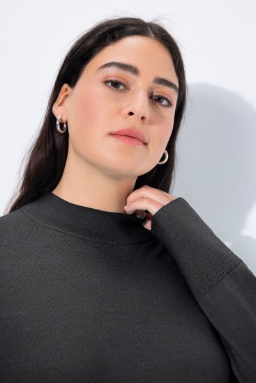Ulla Popken Long Sleeves Mock Turtleneck Sweater Charcoal Grey Melange - Bluzy & bluzy z kapturem - Kényelmes pulóverek és kapucnisok