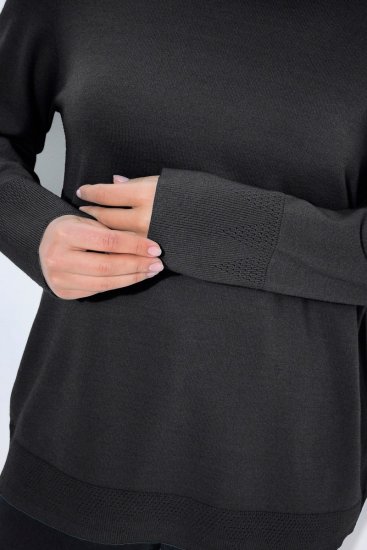 Ulla Popken Long Sleeves Mock Turtleneck Sweater Charcoal Grey Melange - Bluzy & bluzy z kapturem - Kényelmes pulóverek és kapucnisok