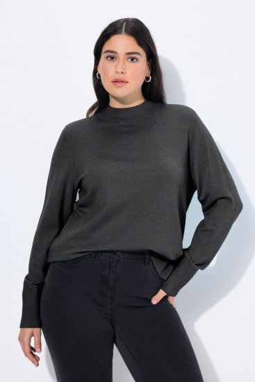Ulla Popken Long Sleeves Mock Turtleneck Sweater Charcoal Grey Melange - Bluzy & bluzy z kapturem - Kényelmes pulóverek és kapucnisok