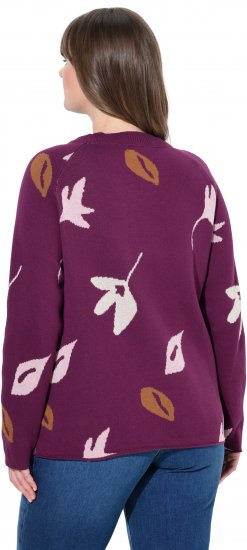 Ulla Popken Eco Cotton Leaf Pattern Long Sleeve Sweater Forest Berry - Bluzy & bluzy z kapturem - 