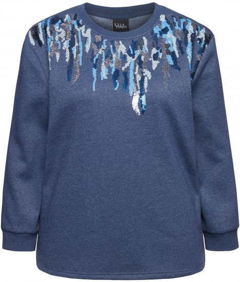 Ulla Popken Sequined Neck Long Sleeve Sweatshirt Ink Blue - Bluzy & bluzy z kapturem - 