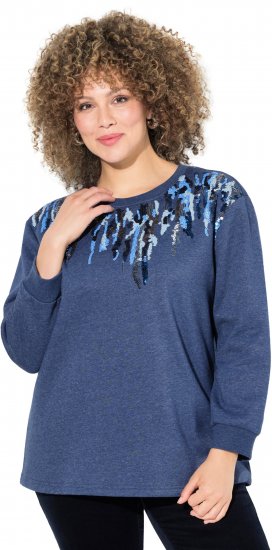 Ulla Popken Sequined Neck Long Sleeve Sweatshirt Ink Blue - Bluzy & bluzy z kapturem - 