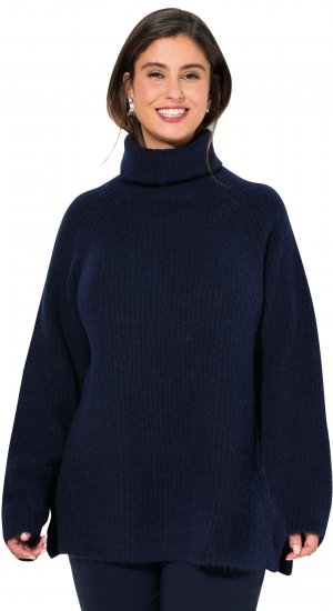 Ulla Popken Ribbed Knit Turtleneck Sweater Navy - Bluzy & bluzy z kapturem - 