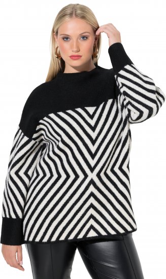 Ulla Popken Graphic Stripe Long Sleeve Turtleneck Sweater Black - Bluzy & bluzy z kapturem - 