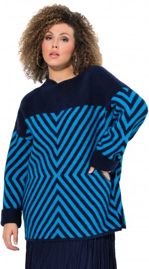 Ulla Popken Graphic Stripe Long Sleeve Turtleneck Sweater Navy - Bluzy & bluzy z kapturem - 
