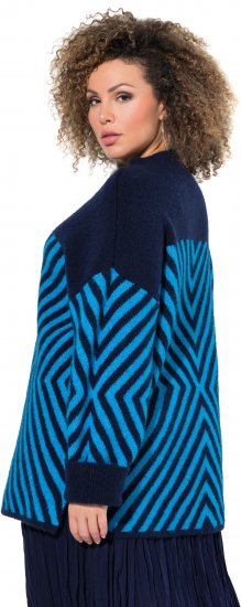 Ulla Popken Graphic Stripe Long Sleeve Turtleneck Sweater Navy - Bluzy & bluzy z kapturem - 