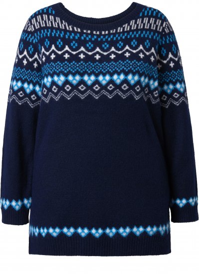 Ulla Popken Norwegian Style Pastel Tone Long Sleeve Sweater Ink Blue - Bluzy & bluzy z kapturem - 