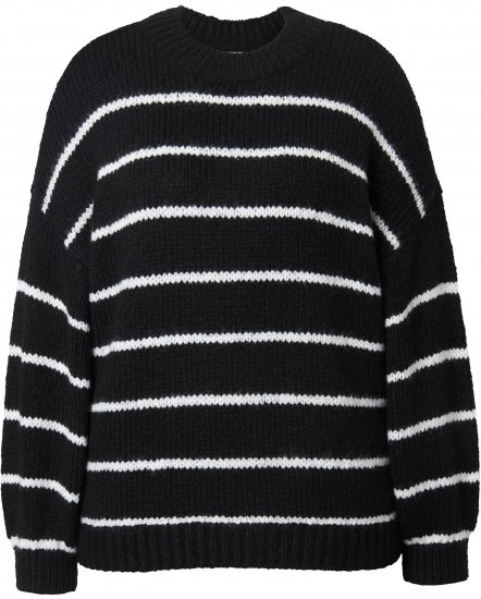 Ulla Popken Oversized Striped Balloon Sleeve Sweater Black - Bluzy & bluzy z kapturem - 