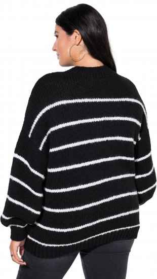 Ulla Popken Oversized Striped Balloon Sleeve Sweater Black - Bluzy & bluzy z kapturem - 