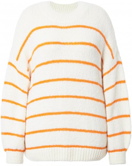 Ulla Popken Oversized Striped Balloon Sleeve Sweater Off-White - Bluzy & bluzy z kapturem - 
