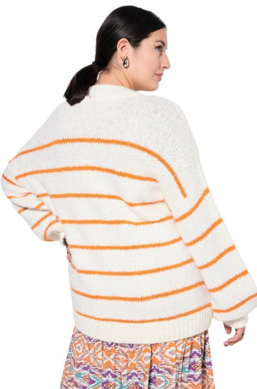 Ulla Popken Oversized Striped Balloon Sleeve Sweater Off-White - Bluzy & bluzy z kapturem - 