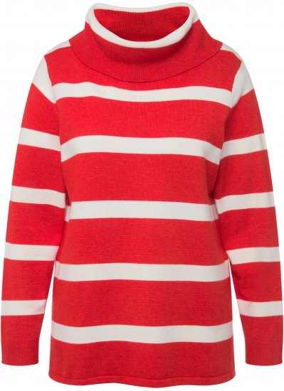 Ulla Popken Stripe Fine Knit Turtleneck Sweater Light Red - Bluzy & bluzy z kapturem - 