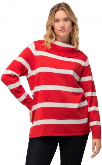 Ulla Popken Stripe Fine Knit Turtleneck Sweater Light Red - Bluzy & bluzy z kapturem - 