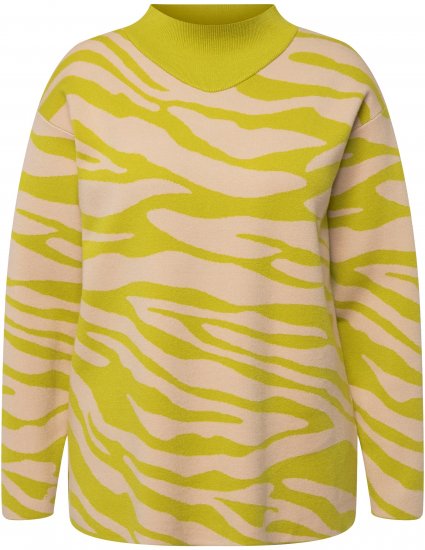 Ulla Popken Zebra Print Mock Turtleneck Long Sleeve Sweater Yellow Green - Bluzy & bluzy z kapturem - 