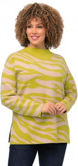 Ulla Popken Zebra Print Mock Turtleneck Long Sleeve Sweater Yellow Green - Bluzy & bluzy z kapturem - 
