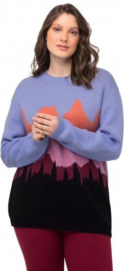 Ulla Popken Long Sleeve Knit Mountain Range Sweater Bright Purple - Bluzy & bluzy z kapturem - 