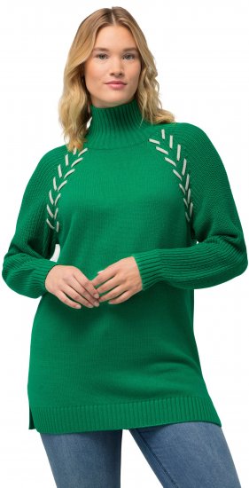 Ulla Popken Contrast Braid Turtleneck Sweater Emerald Green - Bluzy & bluzy z kapturem - 