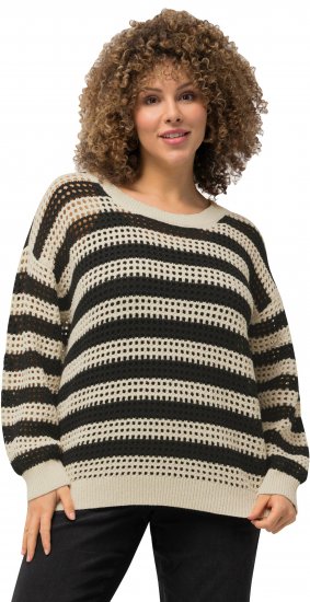 Ulla Popken Striped Long Sleeve Crocheted Sweater Vanilla - Bluzy & bluzy z kapturem - 