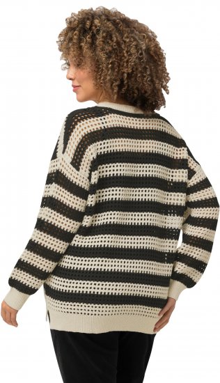 Ulla Popken Striped Long Sleeve Crocheted Sweater Vanilla - Bluzy & bluzy z kapturem - 