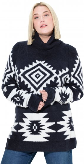 Ulla Popken Aztec-Inspired Long Sleeve Turtleneck Sweater Navy - Bluzy & bluzy z kapturem - 