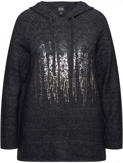 Ulla Popken Sequined Knit Long Sleeve Hoodie Black - Bluzy & bluzy z kapturem - 
