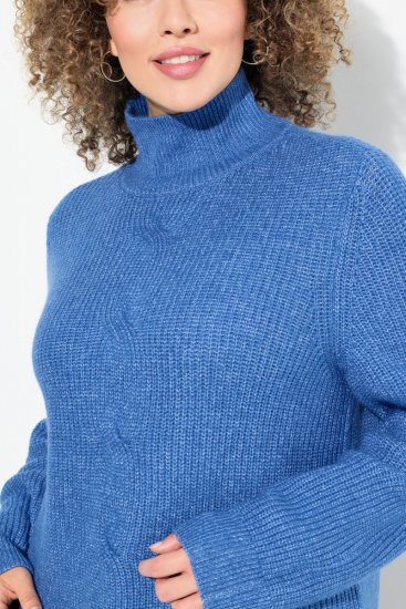 Ulla Popken Cable Knit Long Sleeve Turtleneck Sweater Teal Blue - Bluzy & bluzy z kapturem - Kényelmes pulóverek és kapucnisok
