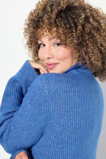 Ulla Popken Cable Knit Long Sleeve Turtleneck Sweater Teal Blue - Bluzy & bluzy z kapturem - Kényelmes pulóverek és kapucnisok