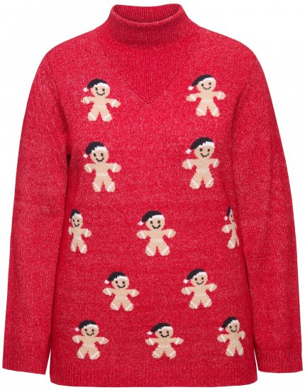 Ulla Popken Gingerbread Men Sweater Salsa Red - Bluzy & bluzy z kapturem - 