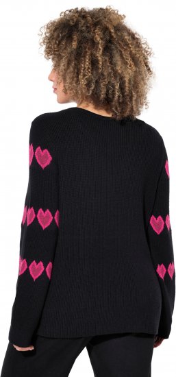 Ulla Popken Heart Print Long Sleeve V-Neck Sweater Black - Bluzy & bluzy z kapturem - 