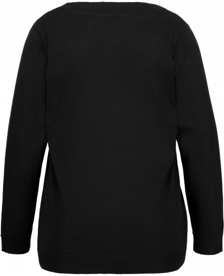 Ulla Popken Soft Fine Knit Pullover V-Neck Sweatshirt Black - Bluzy & bluzy z kapturem - 