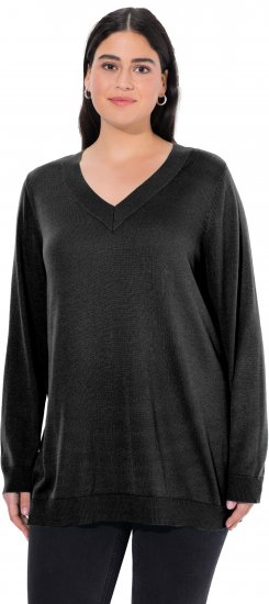 Ulla Popken Soft Fine Knit Pullover V-Neck Sweatshirt Black - Bluzy & bluzy z kapturem - 