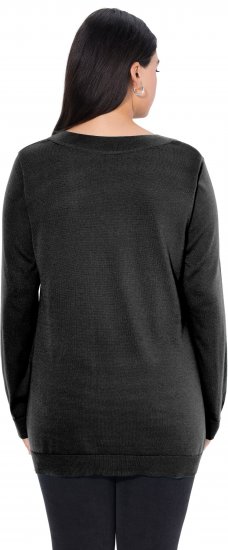 Ulla Popken Soft Fine Knit Pullover V-Neck Sweatshirt Black - Bluzy & bluzy z kapturem - 