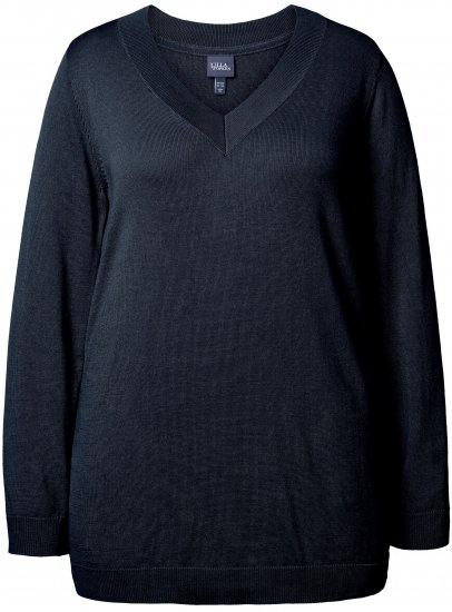 Ulla Popken Soft Fine Knit Pullover V-Neck Sweatshirt Marine - Bluzy & bluzy z kapturem - 
