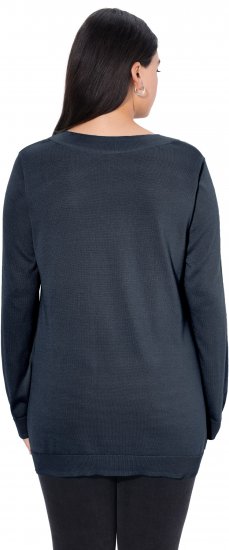 Ulla Popken Soft Fine Knit Pullover V-Neck Sweatshirt Marine - Bluzy & bluzy z kapturem - 