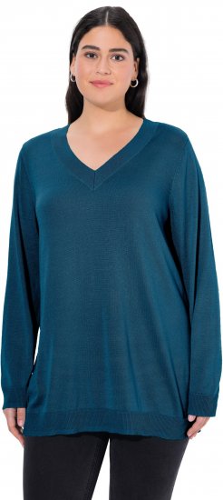 Ulla Popken Casual V-Neck Long Sleeve Sweater Cerulean - Bluzy & bluzy z kapturem - 