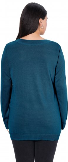 Ulla Popken Soft Fine Knit Pullover V-Neck Sweatshirt Teal - Bluzy & bluzy z kapturem - 