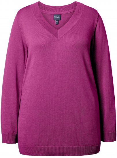 Ulla Popken Casual V-Neck Long Sleeve Sweater Berry - Bluzy & bluzy z kapturem - 