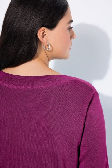 Ulla Popken Soft Fine Knit Pullover V-Neck Sweatshirt Dark Lilac - Bluzy & bluzy z kapturem - Kényelmes pulóverek és kapucnisok