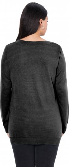 Ulla Popken Casual V-Neck Long Sleeve Sweater Black - Bluzy & bluzy z kapturem - 