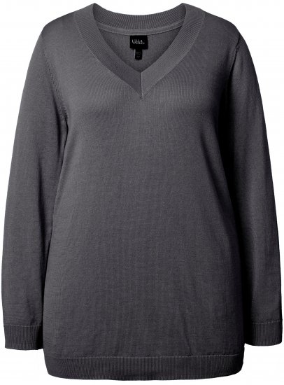 Ulla Popken Casual V-Neck Long Sleeve Sweater Charcoal Grey Melange - Bluzy & bluzy z kapturem - 