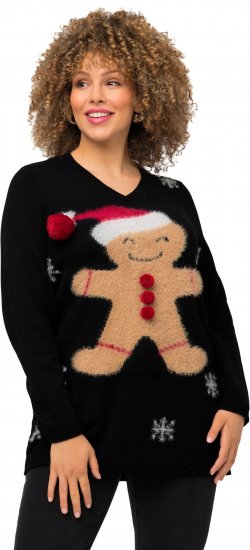 Ulla Popken Gingerbread Man Christmas Sweater Black - Bluzy & bluzy z kapturem - 