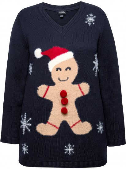 Ulla Popken Gingerbread Man Christmas Sweater Navy - Bluzy & bluzy z kapturem - 