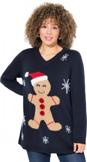 Ulla Popken Gingerbread Man Christmas Sweater Navy - Bluzy & bluzy z kapturem - 