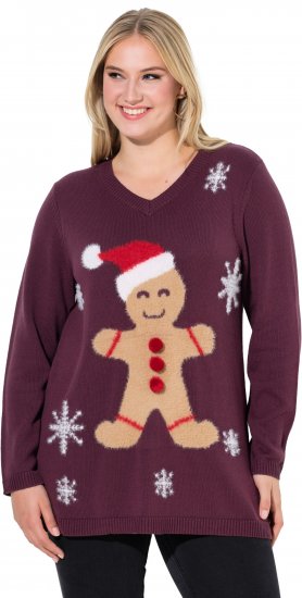 Ulla Popken Gingerbread Man Christmas Sweater Dark Wine Red - Bluzy & bluzy z kapturem - 