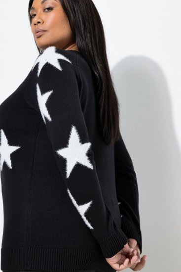 Ulla Popken Glitter Stars Soft Knit Sweater Black - Bluzy & bluzy z kapturem - Kényelmes pulóverek és kapucnisok