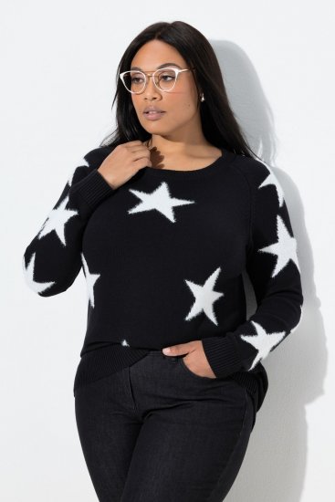 Ulla Popken Glitter Stars Soft Knit Sweater Black - Bluzy & bluzy z kapturem - Kényelmes pulóverek és kapucnisok
