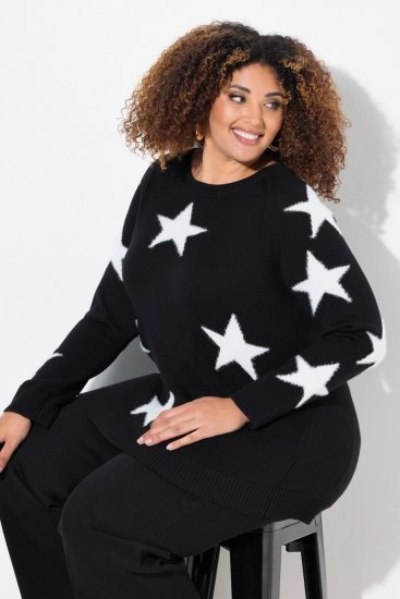 Ulla Popken Glitter Stars Soft Knit Sweater Black - Bluzy & bluzy z kapturem - Kényelmes pulóverek és kapucnisok