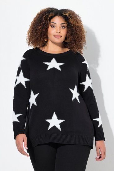 Ulla Popken Glitter Stars Soft Knit Sweater Black - Bluzy & bluzy z kapturem - Kényelmes pulóverek és kapucnisok