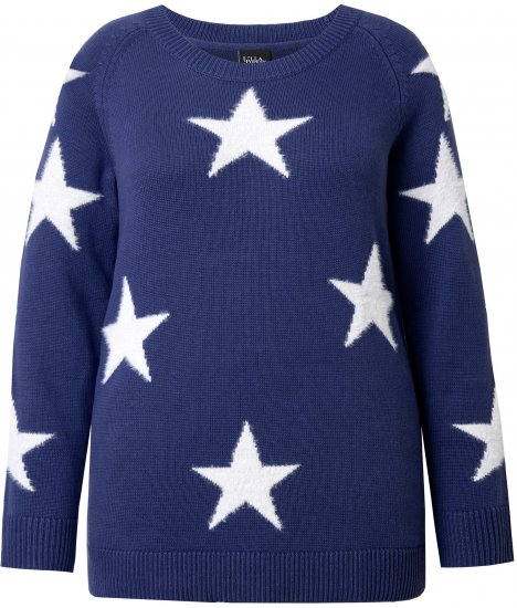Ulla Popken Glitter Stars Soft Knit Sweater Blue - Bluzy & bluzy z kapturem - 