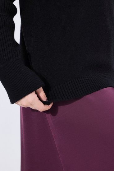 Ulla Popken Turtleneck Sweater with Ribbed Inserts Black - Bluzy & bluzy z kapturem - Kényelmes pulóverek és kapucnisok